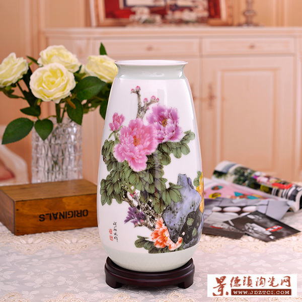 景德鎮(zhèn)瓷器花瓶擺件春風富貴牡丹花開客廳家居裝飾擺設(shè)工藝品